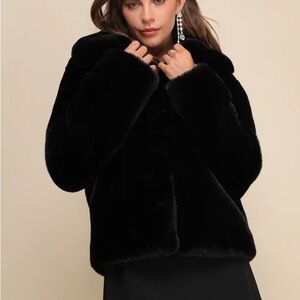 NWOT Regal Style Black Faux Fur Collared Coat